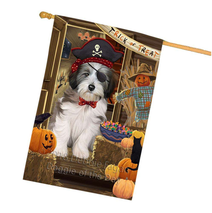 Enter at Own Risk Trick or Treat Halloween Tibetan Terrier Dog House Flag FLG53509