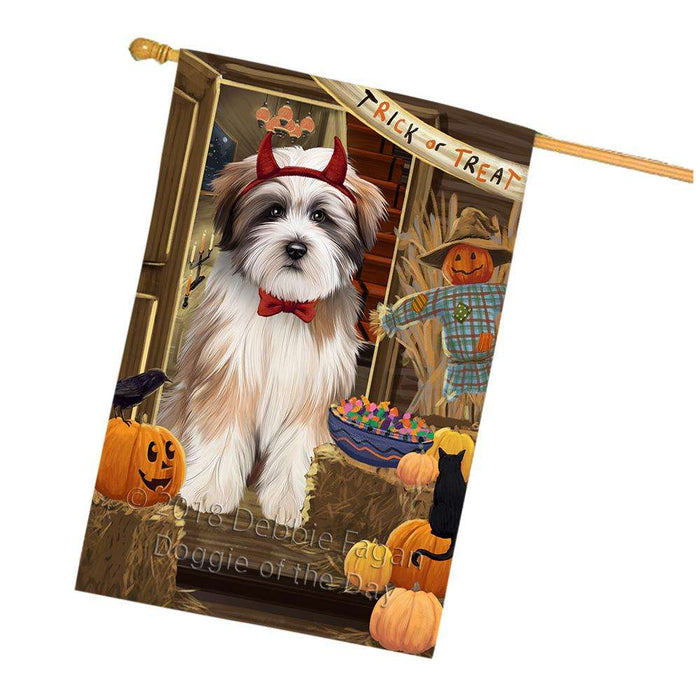 Enter at Own Risk Trick or Treat Halloween Tibetan Terrier Dog House Flag FLG53510