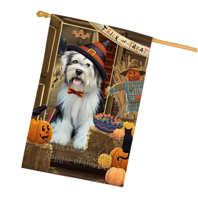 Enter at Own Risk Trick or Treat Halloween Tibetan Terrier Dog House Flag FLG53511