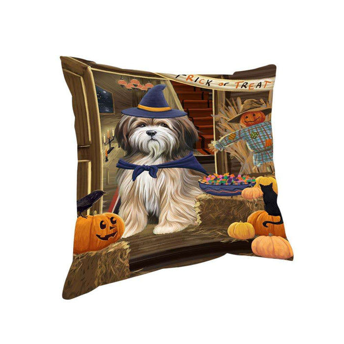 Enter at Own Risk Trick or Treat Halloween Tibetan Terrier Dog Pillow PIL69860