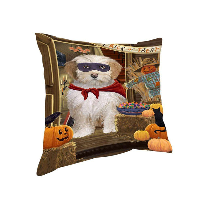 Enter at Own Risk Trick or Treat Halloween Tibetan Terrier Dog Pillow PIL69864
