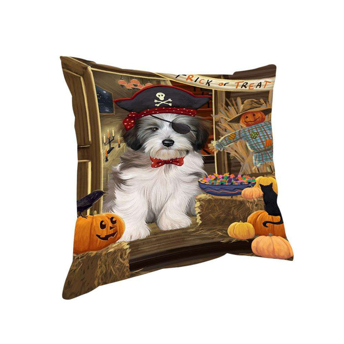 Enter at Own Risk Trick or Treat Halloween Tibetan Terrier Dog Pillow PIL69868