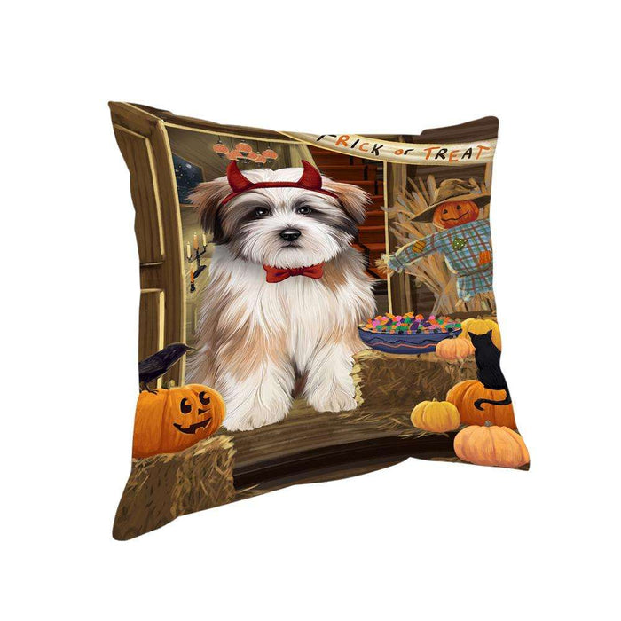 Enter at Own Risk Trick or Treat Halloween Tibetan Terrier Dog Pillow PIL69872