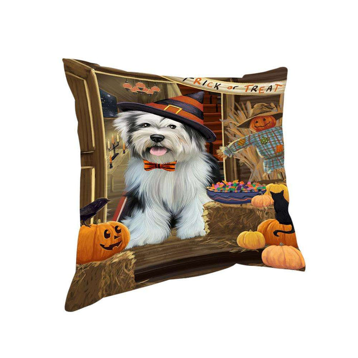 Enter at Own Risk Trick or Treat Halloween Tibetan Terrier Dog Pillow PIL69876