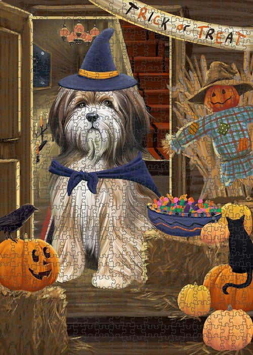 Enter at Own Risk Trick or Treat Halloween Tibetan Terrier Dog Puzzle with Photo Tin PUZL80392
