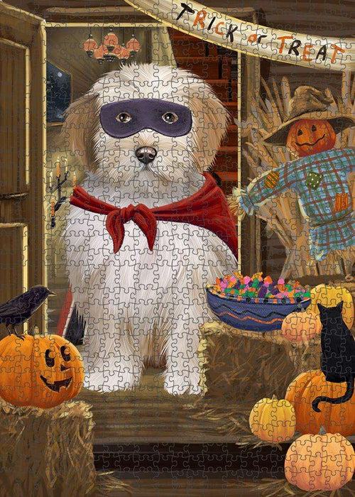 Enter at Own Risk Trick or Treat Halloween Tibetan Terrier Dog Puzzle with Photo Tin PUZL80396
