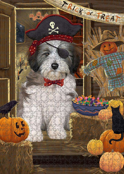 Enter at Own Risk Trick or Treat Halloween Tibetan Terrier Dog Puzzle with Photo Tin PUZL80400
