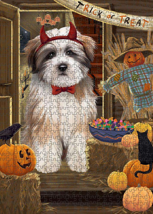 Enter at Own Risk Trick or Treat Halloween Tibetan Terrier Dog Puzzle with Photo Tin PUZL80404