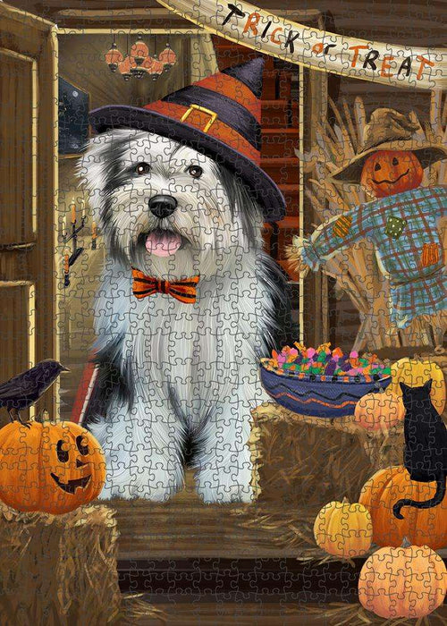 Enter at Own Risk Trick or Treat Halloween Tibetan Terrier Dog Puzzle with Photo Tin PUZL80408