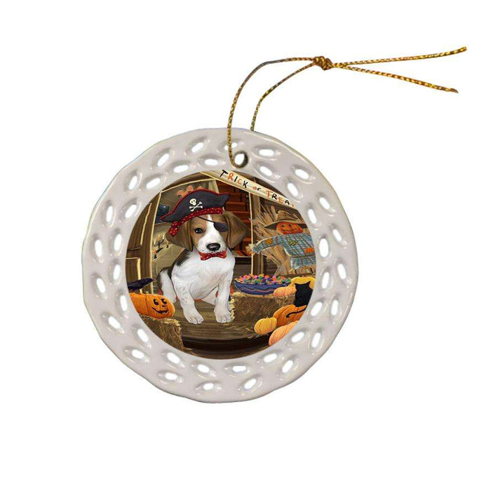 Enter at Own Risk Trick or Treat Halloween Treeing Walker Coonhound Dog Ceramic Doily Ornament DPOR53316