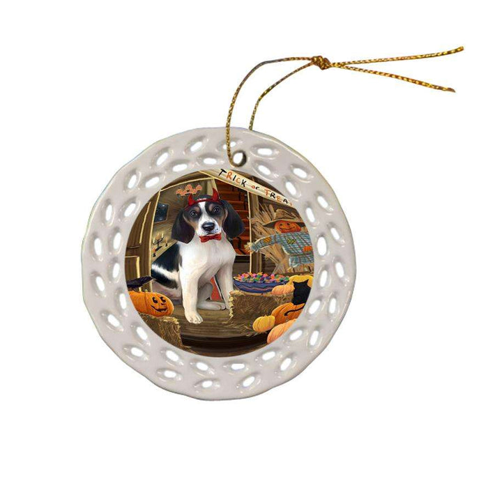 Enter at Own Risk Trick or Treat Halloween Treeing Walker Coonhound Dog Ceramic Doily Ornament DPOR53317