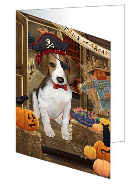 Enter at Own Risk Trick or Treat Halloween Treeing Walker Coonhound Dog Handmade Artwork Assorted Pets Greeting Cards and Note Cards with Envelopes for All Occasions and Holiday Seasons GCD63977
