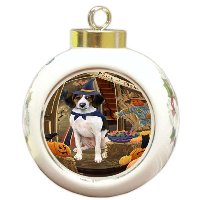 Enter at Own Risk Trick or Treat Halloween Treeing Walker Coonhound Dog Round Ball Christmas Ornament RBPOR53314