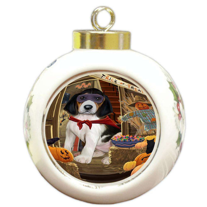 Enter at Own Risk Trick or Treat Halloween Treeing Walker Coonhound Dog Round Ball Christmas Ornament RBPOR53315