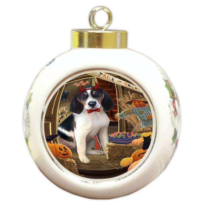 Enter at Own Risk Trick or Treat Halloween Treeing Walker Coonhound Dog Round Ball Christmas Ornament RBPOR53317