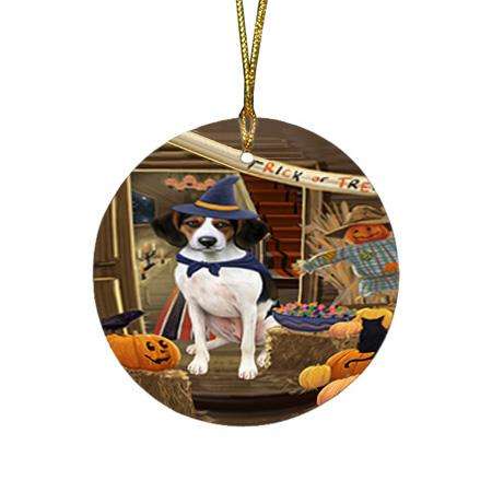 Enter at Own Risk Trick or Treat Halloween Treeing Walker Coonhound Dog Round Flat Christmas Ornament RFPOR53305