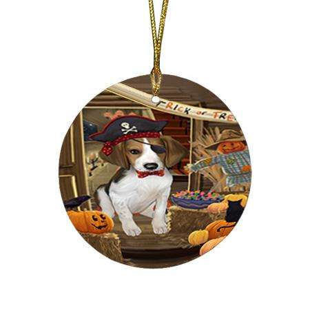 Enter at Own Risk Trick or Treat Halloween Treeing Walker Coonhound Dog Round Flat Christmas Ornament RFPOR53307