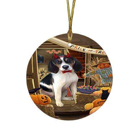 Enter at Own Risk Trick or Treat Halloween Treeing Walker Coonhound Dog Round Flat Christmas Ornament RFPOR53308