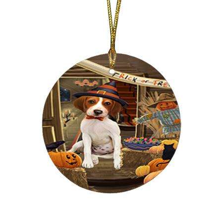 Enter at Own Risk Trick or Treat Halloween Treeing Walker Coonhound Dog Round Flat Christmas Ornament RFPOR53309