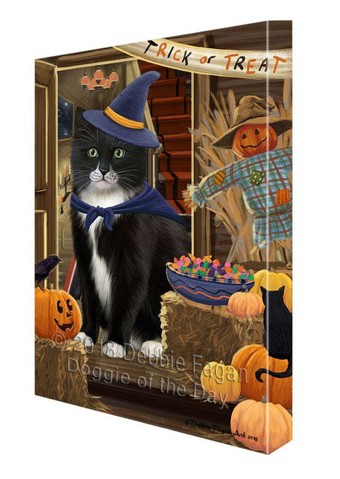Enter at Own Risk Trick or Treat Halloween Tuxedo Cat Canvas Print Wall Art Décor CVS97721