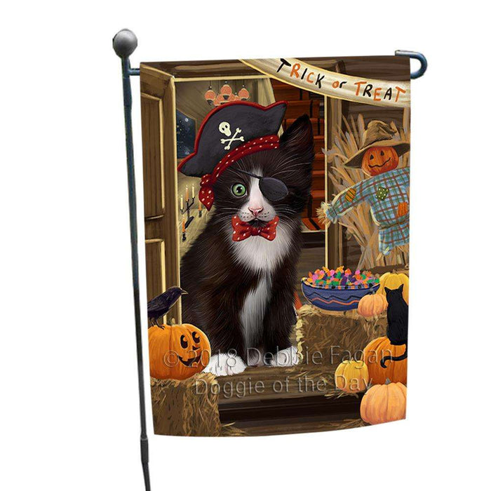 Enter at Own Risk Trick or Treat Halloween Tuxedo Cat Garden Flag GFLG53383