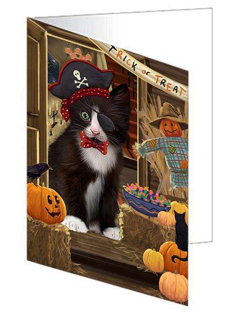 Enter at Own Risk Trick or Treat Halloween Tuxedo Cat Handmade Artwork Assorted Pets Greeting Cards and Note Cards with Envelopes for All Occasions and Holiday Seasons GCD63992