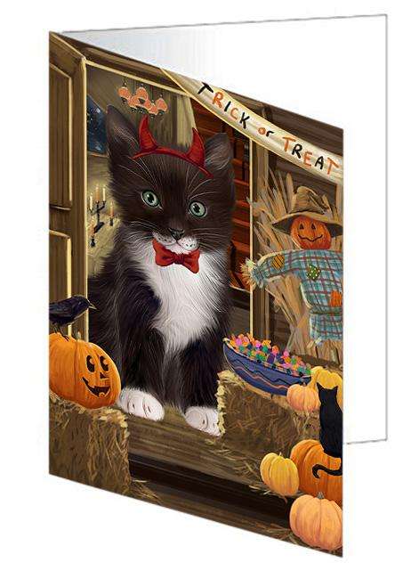 Enter at Own Risk Trick or Treat Halloween Tuxedo Cat Handmade Artwork Assorted Pets Greeting Cards and Note Cards with Envelopes for All Occasions and Holiday Seasons GCD63995