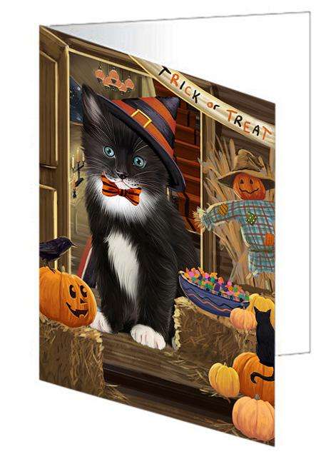 Enter at Own Risk Trick or Treat Halloween Tuxedo Cat Handmade Artwork Assorted Pets Greeting Cards and Note Cards with Envelopes for All Occasions and Holiday Seasons GCD63998