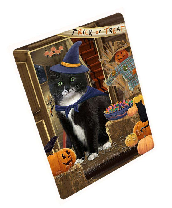 Enter at Own Risk Trick or Treat Halloween Tuxedo Cat Large Refrigerator / Dishwasher Magnet RMAG80796