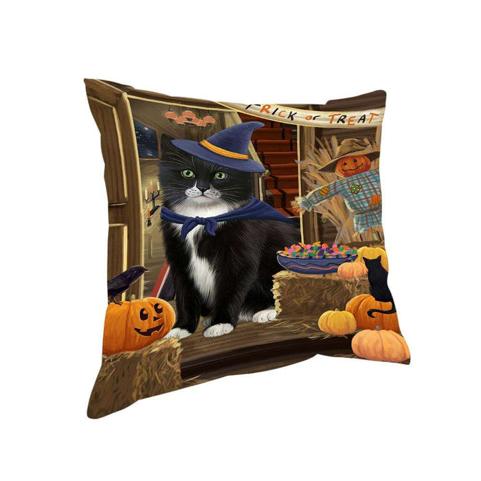 Enter at Own Risk Trick or Treat Halloween Tuxedo Cat Pillow PIL69900