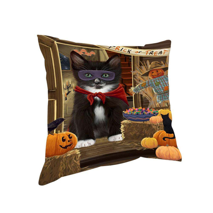 Enter at Own Risk Trick or Treat Halloween Tuxedo Cat Pillow PIL69904