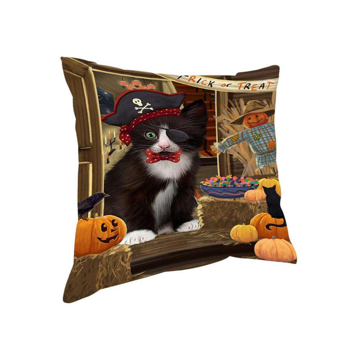 Enter at Own Risk Trick or Treat Halloween Tuxedo Cat Pillow PIL69908