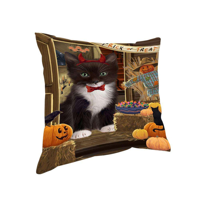 Enter at Own Risk Trick or Treat Halloween Tuxedo Cat Pillow PIL69912