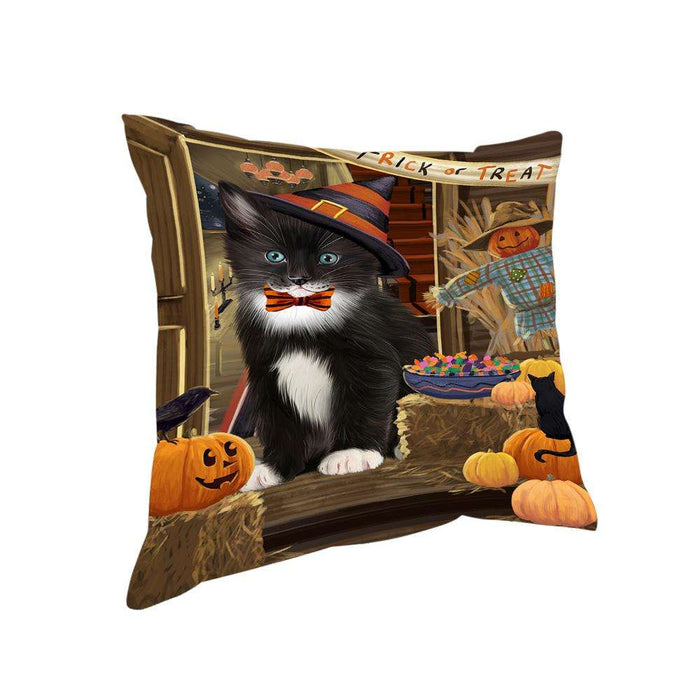 Enter at Own Risk Trick or Treat Halloween Tuxedo Cat Pillow PIL69916