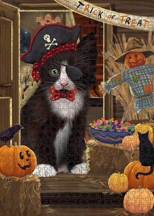 Enter at Own Risk Trick or Treat Halloween Tuxedo Cat Puzzle with Photo Tin PUZL80440