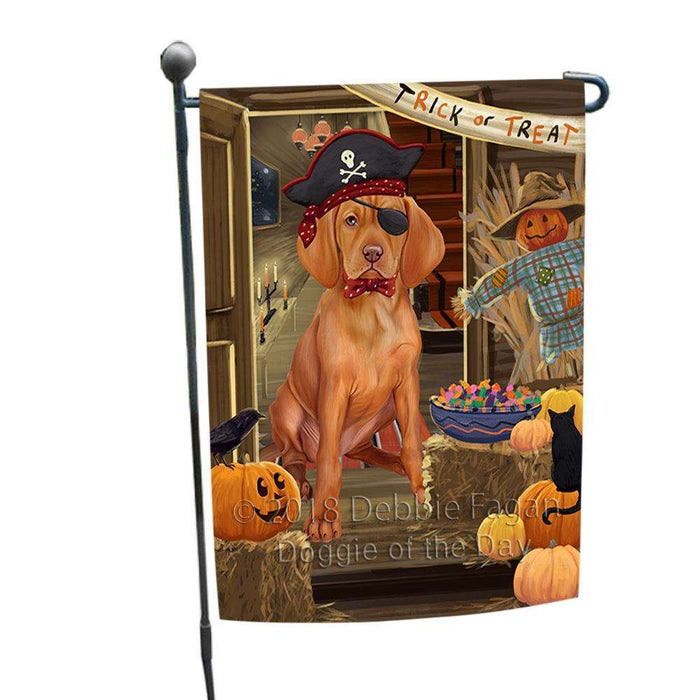 Enter at Own Risk Trick or Treat Halloween Vizsla Dog Garden Flag GFLG53388