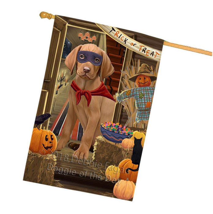 Enter at Own Risk Trick or Treat Halloween Vizsla Dog House Flag FLG53523