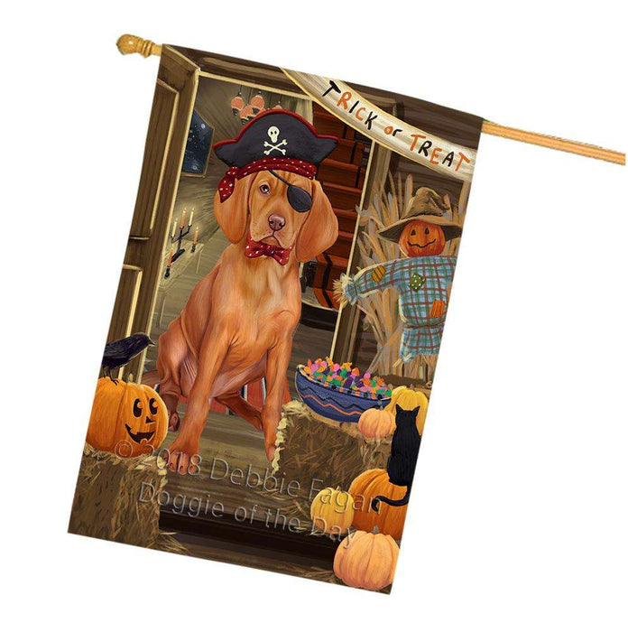 Enter at Own Risk Trick or Treat Halloween Vizsla Dog House Flag FLG53524
