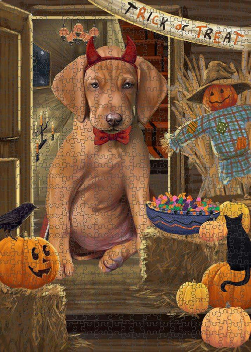 Enter at Own Risk Trick or Treat Halloween Vizsla Dog Puzzle  PUZL80464