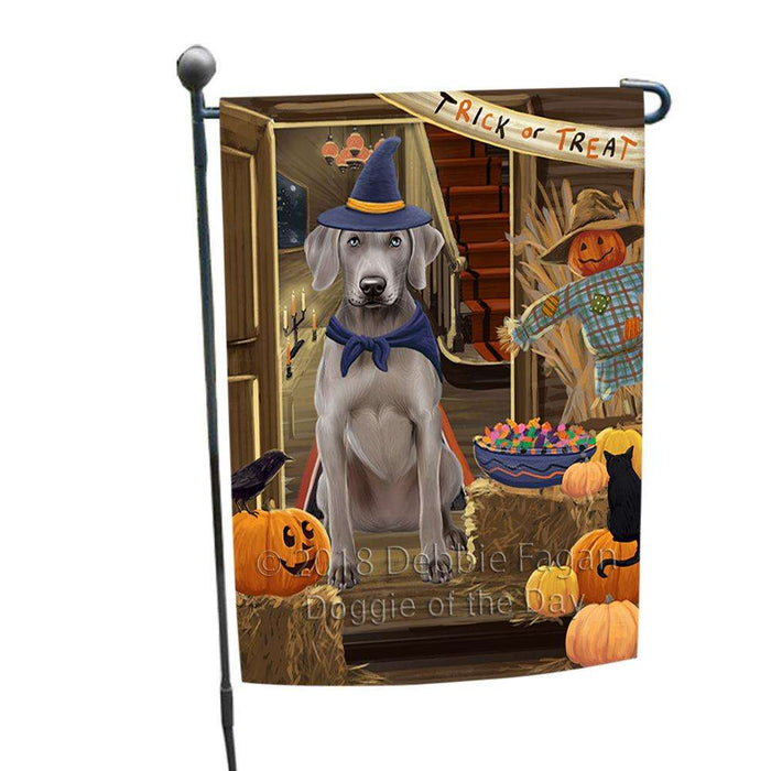 Enter at Own Risk Trick or Treat Halloween Weimaraner Dog Garden Flag GFLG53391