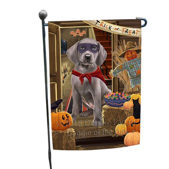 Enter at Own Risk Trick or Treat Halloween Weimaraner Dog Garden Flag GFLG53392