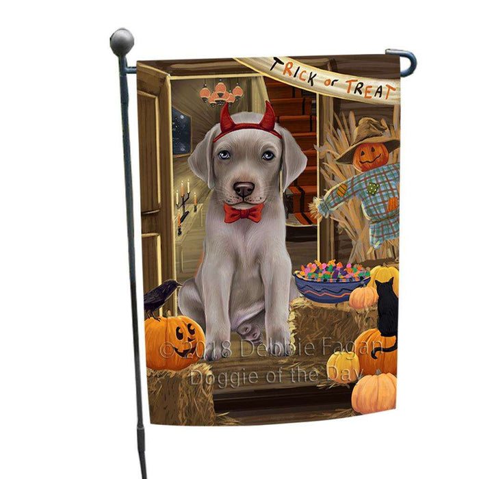 Enter at Own Risk Trick or Treat Halloween Weimaraner Dog Garden Flag GFLG53394