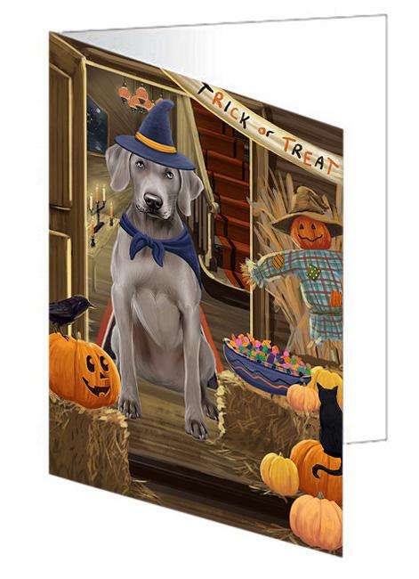 Enter at Own Risk Trick or Treat Halloween Weimaraner Dog Handmade Artwork Assorted Pets Greeting Cards and Note Cards with Envelopes for All Occasions and Holiday Seasons GCD64016