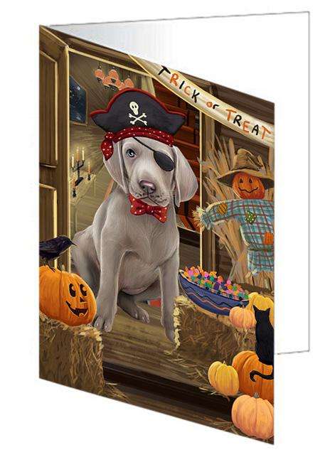 Enter at Own Risk Trick or Treat Halloween Weimaraner Dog Handmade Artwork Assorted Pets Greeting Cards and Note Cards with Envelopes for All Occasions and Holiday Seasons GCD64022