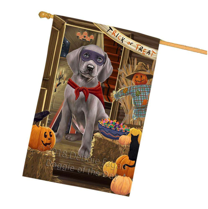 Enter at Own Risk Trick or Treat Halloween Weimaraner Dog House Flag FLG53528