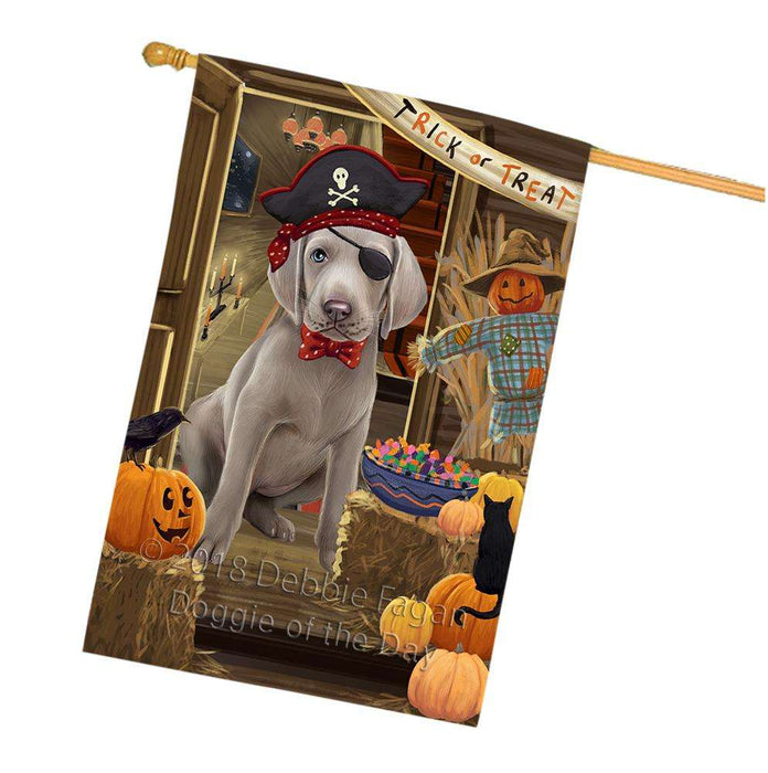 Enter at Own Risk Trick or Treat Halloween Weimaraner Dog House Flag FLG53529