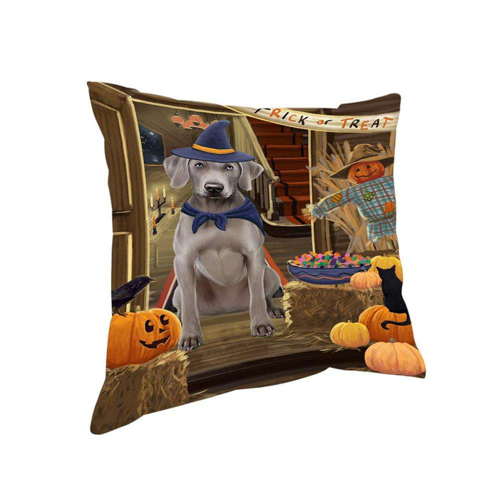 Enter at Own Risk Trick or Treat Halloween Weimaraner Dog Pillow PIL69940