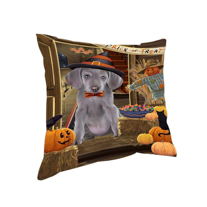 Enter at Own Risk Trick or Treat Halloween Weimaraner Dog Pillow PIL69956