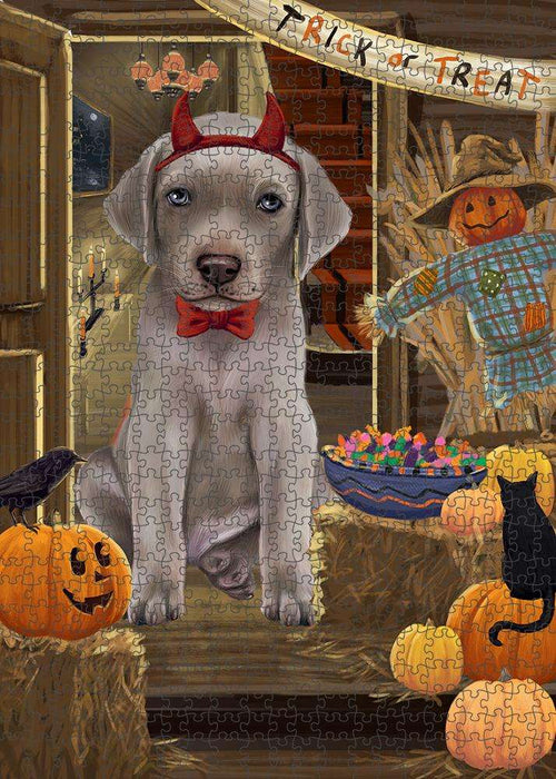 Enter at Own Risk Trick or Treat Halloween Weimaraner Dog Puzzle with Photo Tin PUZL80484
