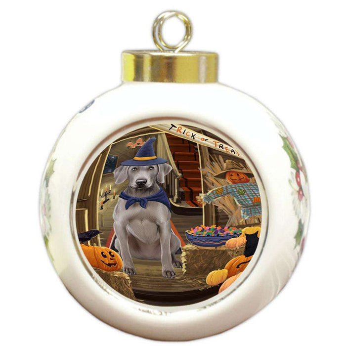 Enter at Own Risk Trick or Treat Halloween Weimaraner Dog Round Ball Christmas Ornament RBPOR53329